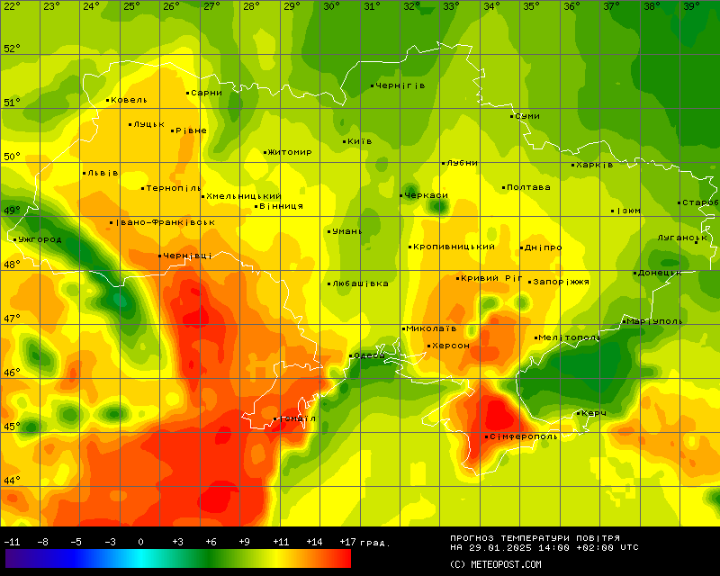 Температура воздуха 29 января 2025 года